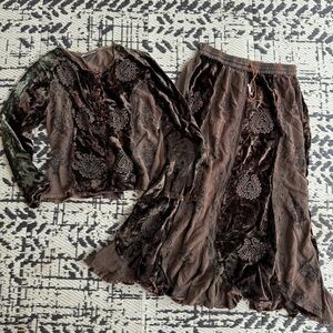 Brown Bohemian Crushed Velvet Two-Piece Set